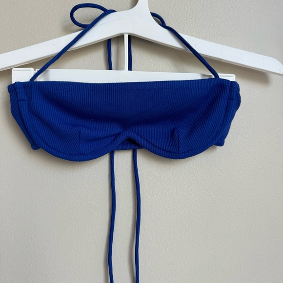 Princess Polly Ribbed Halter Top Blue Underwire Bikini Top Size 2 - Picture 1 of 6